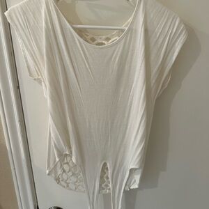 White Short Sleeve Top with Lace Detail